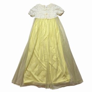 Vintage 60s Pastel Yellow Sheer Petticoat Boudoir Lace Nightgown XS Made in USA